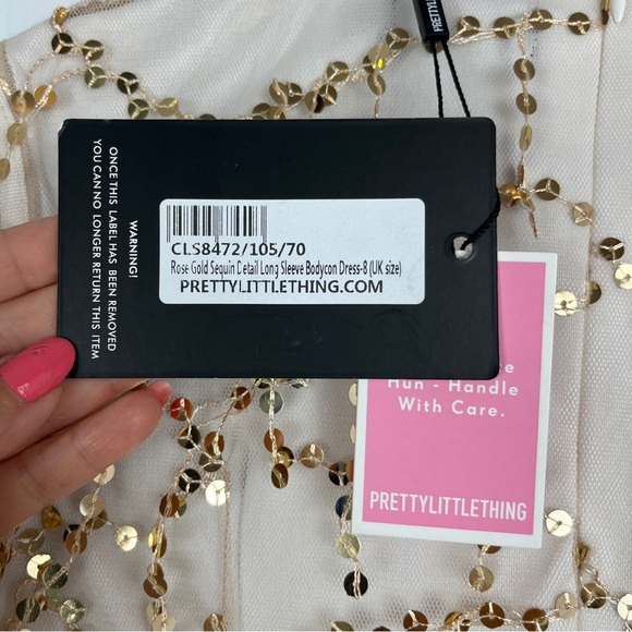 NWT Pretty Little Thing Rose Gold Cream Sequin Mini Dress US 4 HOCO Prom Party - Picture 9 of 12